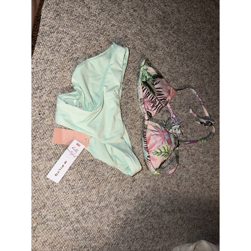 PilyQ AZURE Basic Ruched Hipster Bikini Swim Set Small